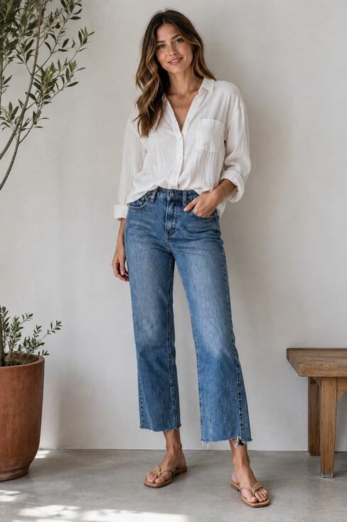 Vervet blue Denim - Vervet Blue high-rise fit medium blue wash crop straight-leg uneven raw hem 25